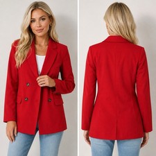 H M Red Double Breasted Blazer Jacket Women s Size Small Lined Stretch Holidays