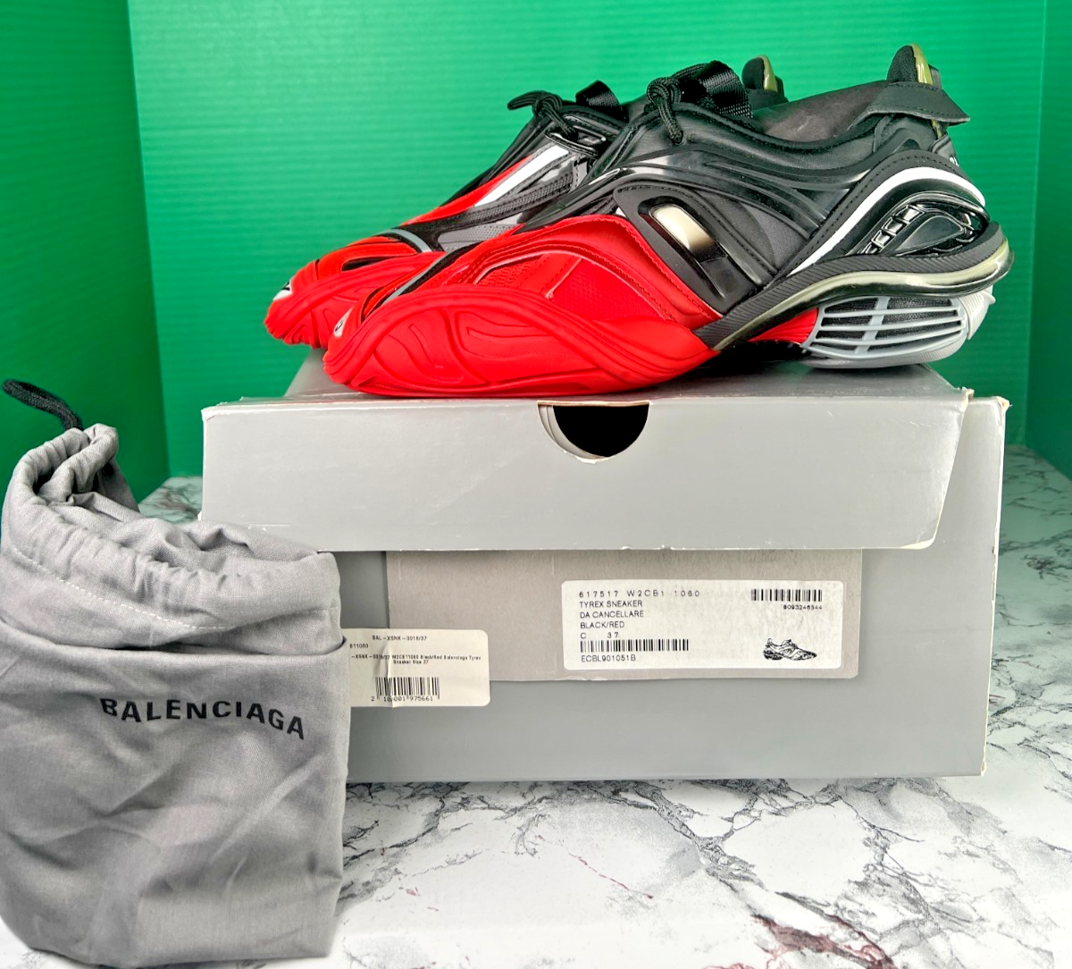 BALENCIAGA Tyrex Sneakers Black Red W2CB1 1060 EU 37 US 7 Women's