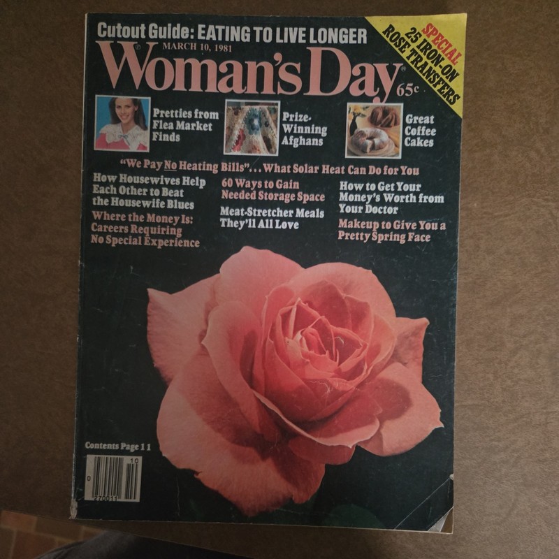 WOMANS DAY magazine March 10 1981 Iron On ROSE transfers 