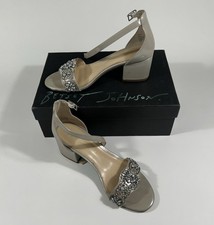 Betsey Johnson SB-MEL Silver Block Heel Sandals Women  s 7.0 W Rhinestones w/ Box