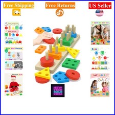 Wooden Montessori Stacking  Sorting Toy for 1-3 Olds, Rainbow Geometric Shapes