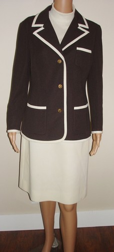 Butte Knit 2 Piece Suit Dress & Jacket Chocolate Brown Jacket White Dress Mock
