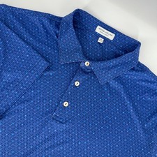 Peter Millar Summer Comfort Polo Shirt Blue Geometric Print XL Golf 1945 Logo