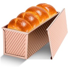 Gicyiit Pullman Loaf Pan with Lid, 13x4 inch, Premium 2.2LB Large, Rose Gold 