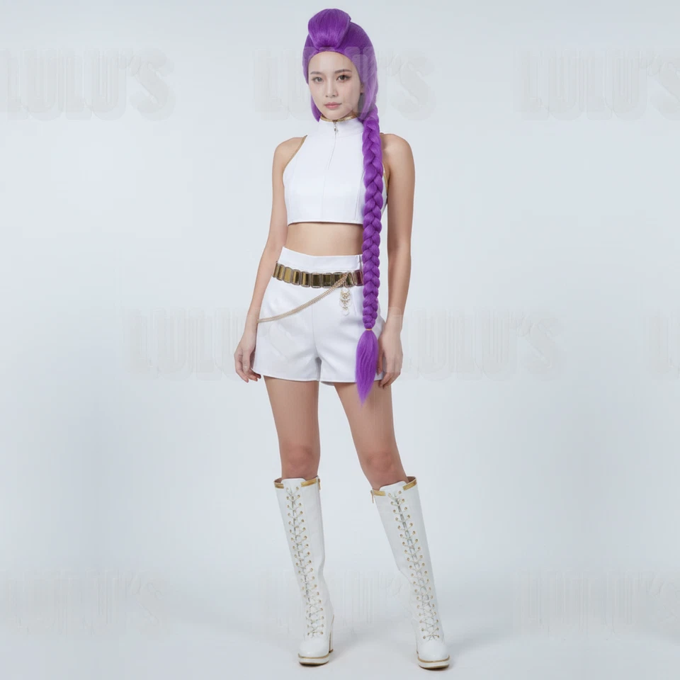 Disfraz de Cazadores de Demonios K-Pop Blanco y Dorado Rumi Zoey y Mira con Pelucas Foto 2 de 4