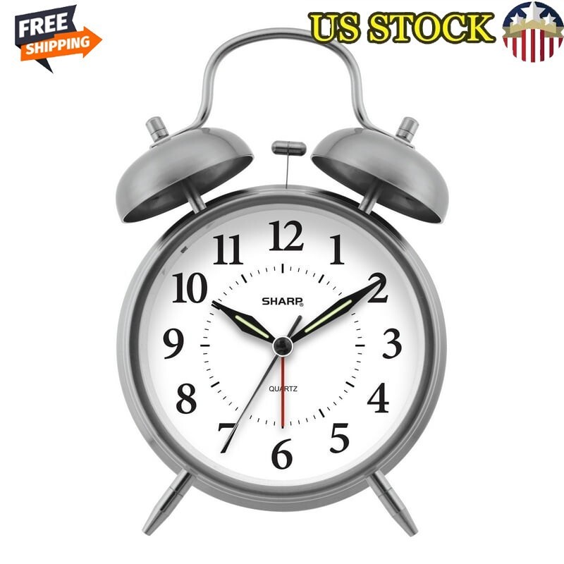 Metal Twin Bell Quartz Alarm Clock Loud Battery Operated Analog Bedroom