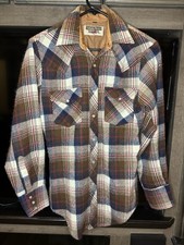 Vintage Authentic Western Young Bloods Mens S Plaid Shirt Pearl Snap Flannel