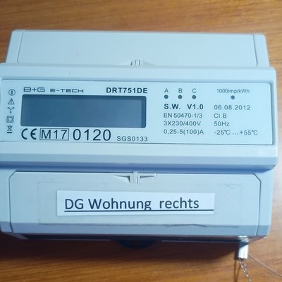 B+G E-TECH DRT751DE 3-Phasen Stromzähler 3x230/400V 0,25-5(100)A LCD