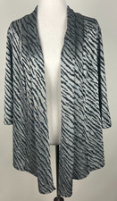 CHICO'S Additions 3/4sl Woven Knit Animal Print Open Cardigan - 2 12 Silver
