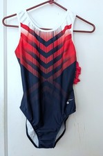 NWT Destira Gymnastics Leotard Patriotic Red Blue White Racerback Size AM