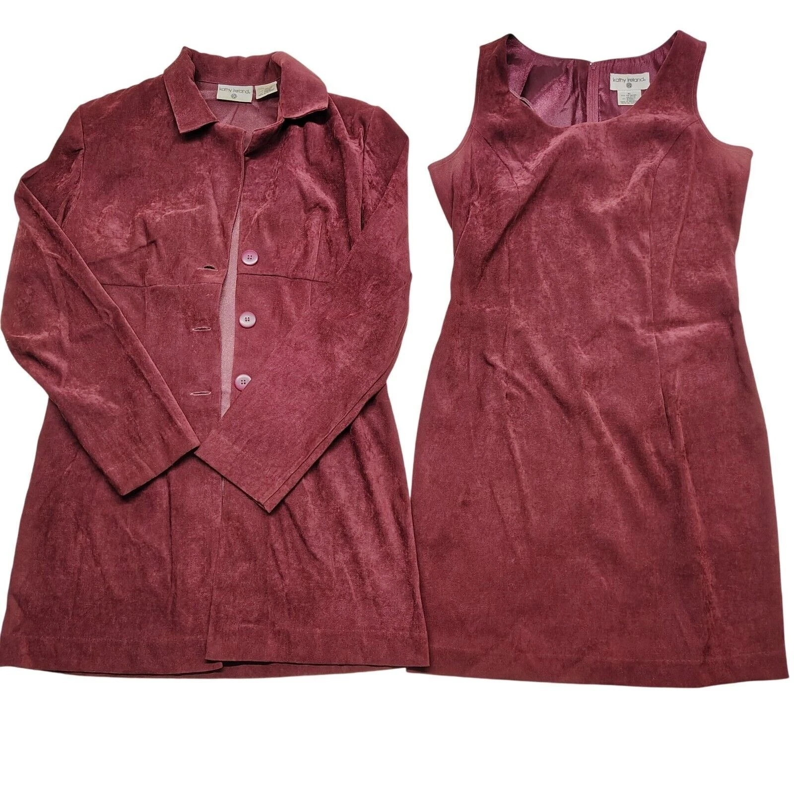VETEMENTS Giacca elegante donna Kathy Ireland Jewel bordeaux finta pelle scamosciata taglia 10 set 2 pezzi