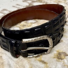Torino Leather Company men's black hornback crocodile belt Italian nickel buckle