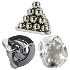 Brain Teaser Puzzles- 3 PCS Metal Puzzles Kit Metal Cast Puzzle Games Toys Un...