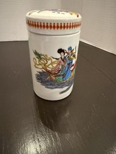 Vintage Collect Chinese Famille-rose Porcelain Boat Tea Canister Caddy Pot
