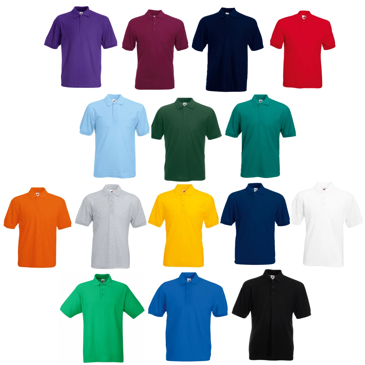 FRUIT OF THE LOOM POLO SHIRT 14 COLOURS S-XXL BRAND NEW