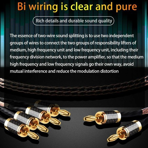 Pair Hi-End 7N OCC Pure Copper 24 Strands Wire HIFI Audio Bi-Wire Speaker Cable - Picture 5 of 10