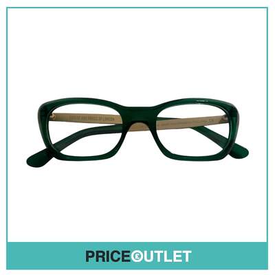 Brille mit klaren Gläsern grün durchscheinendem Gestell und goldenen Details UVP 325 £