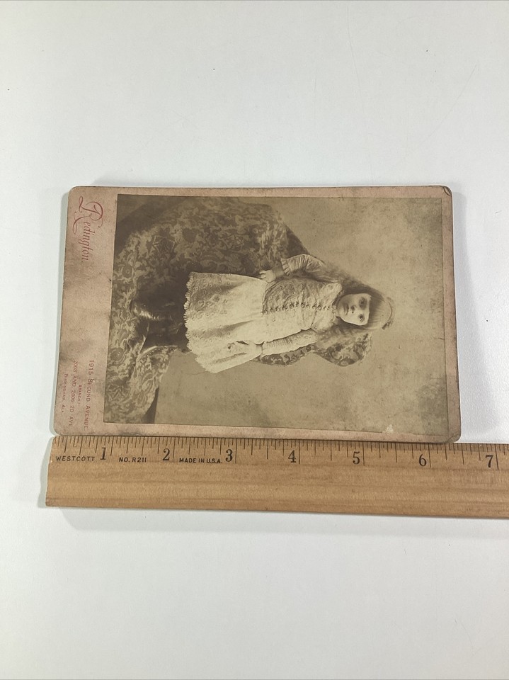 Pretty Girl Antique Photo VTG 1800s Lace Dress Boots Buttons Birmingham