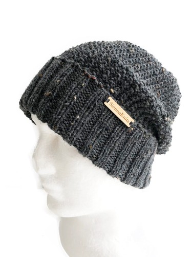 Grey Wool Knit Handmade Men Beanie Hat 