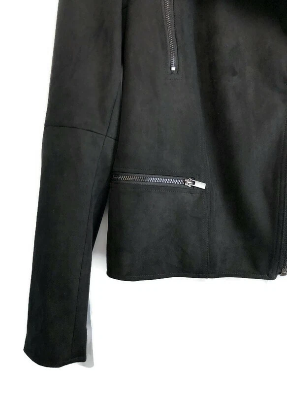 Chaqueta de moto de gamuza sintética Kut From The Kloth Quinn para mujer talla pequeña negra Foto 3 de 4