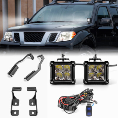 3'' 40W LED Light Pods +Hood Mount Brackets+ Wire for Nissan Frontier 20005-2024