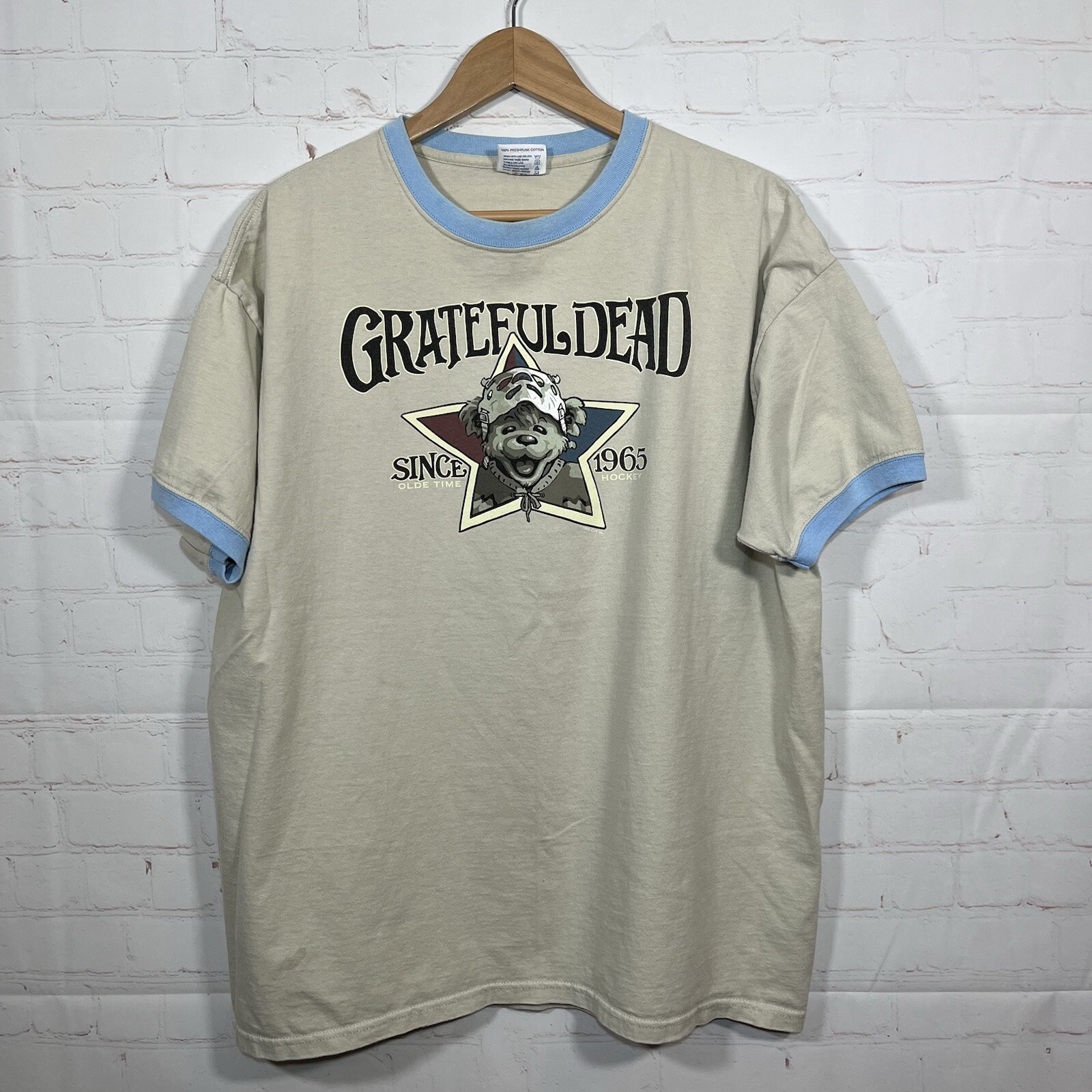 Vintage 2000 Grateful Dead Olde Time Hockey Bear Graphic Tee Mens XL Beige Rare