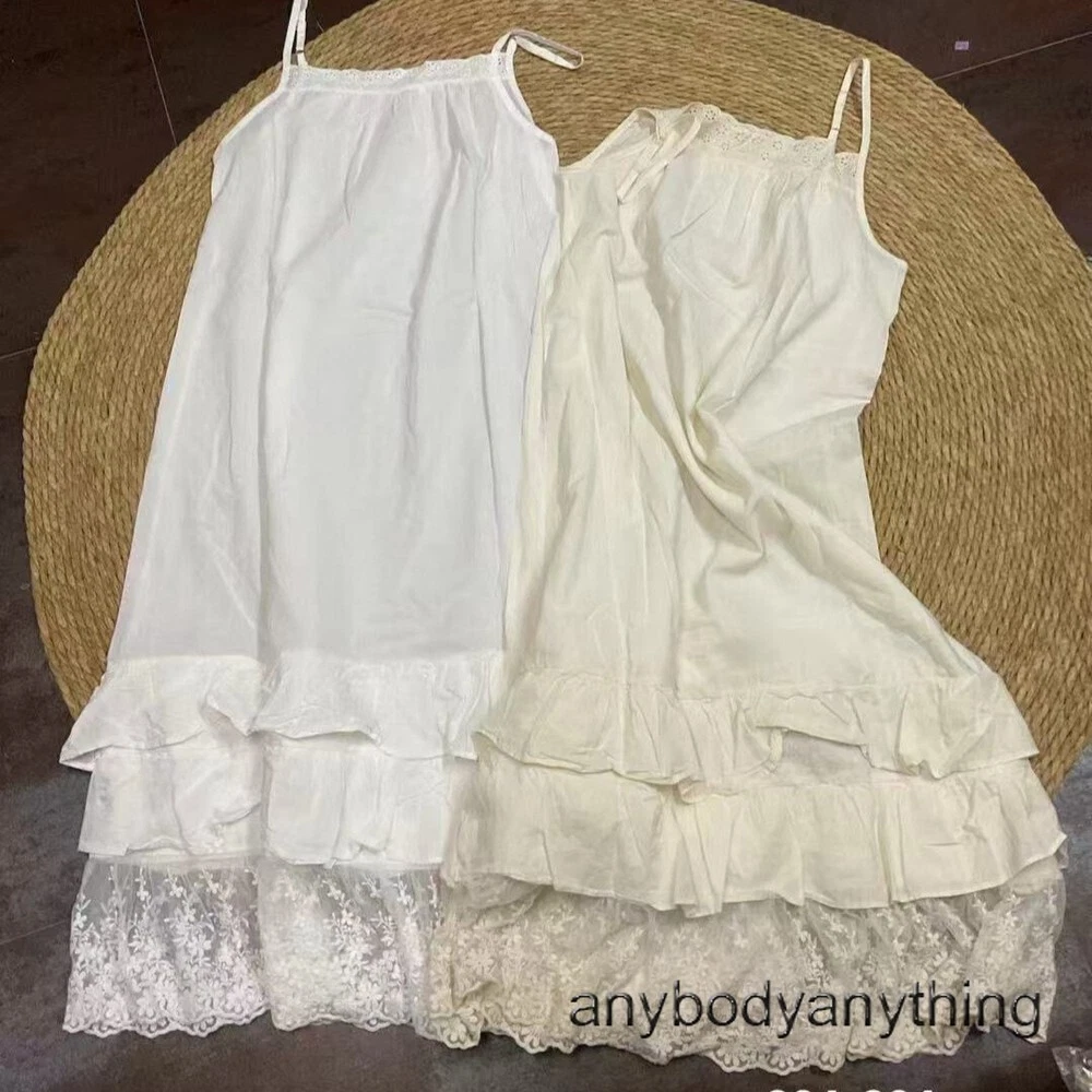 OFF WHITE Abito bambina Lolita vintage spaghetti cotone pizzo spalline basic sling dress estivo
