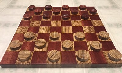 zebrawood and bloodwood chess board With Matching Checkers Set No Chess Pieces
