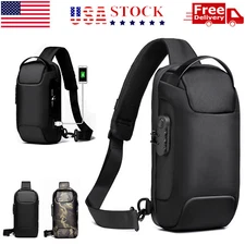 Anti Theft Sling Bag Waterproof Chest Bag Crossbody Backpack w/ USB Charge Port
