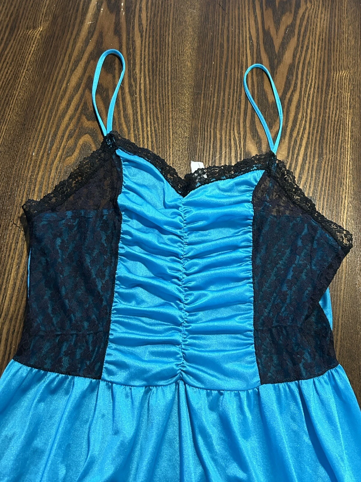 UNDERCOVER Camicia da notte vintage anni 80 sottocoperta donna L blu nero pizzo stravagante goth fata