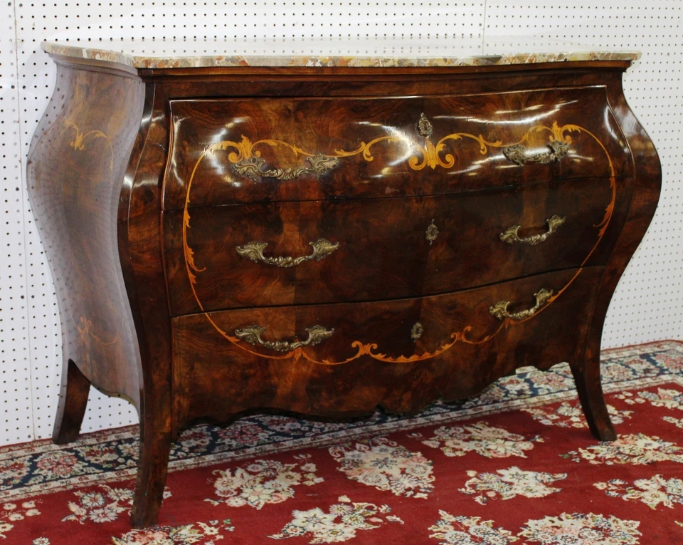 古董乡村法国 Burl 核桃大理石上衣孟买控制台入口箱 C1890 — 第 4/4 张图片