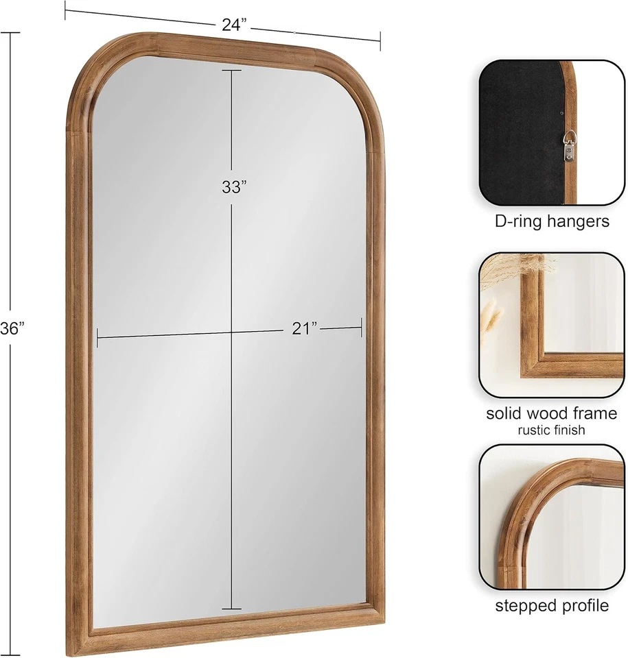 Glenby Transitional Arch Wall Mirror, 24 X 36, Rustic Brown, Wooden Farmhouse Ar - Image 2 of 4