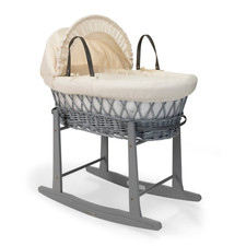 Image of Clair de Lune Waffle Grey Wicker Moses Basket with Standard Rocking Stand 68x30