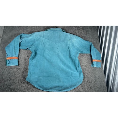 Camicia vintage Sears Western turchese denim con fasce accento arancione - Foto 14 di 18