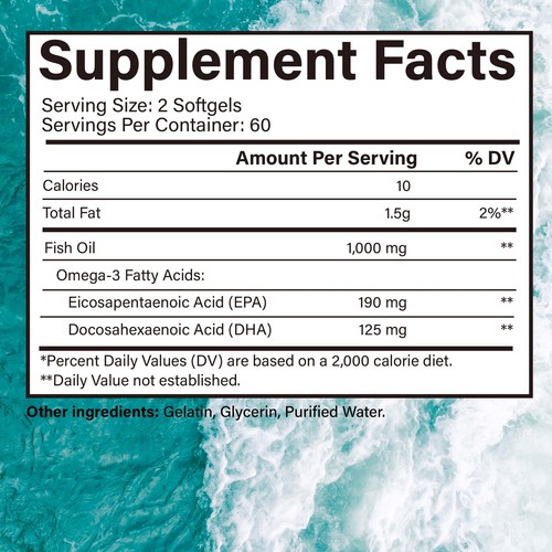 Omega 3 Olio di Pesce - 3x Forza Massima Potenza DHA, EPA, Supporto Cuore e Cervello - Foto 2 di 11