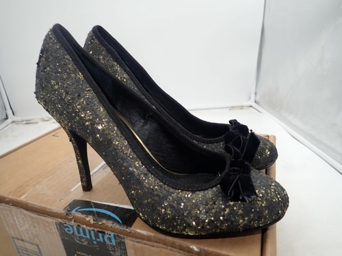 Chinese Laundry Gold Black Glitter Bow 