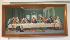 Vtg 1960's Paint By number The Last Supper Religious Painting 34.5"x17.5" Framed