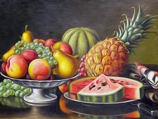 fruit pineapple grapes peach L. Wells Tile Mural Kitchen Backsplash Ceramic 10x8