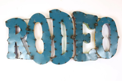 Rodeo Recycled Metal Sign-34Wx17Hx2D in.-Art-Garden-Metal-Man Cave-Bar-Western