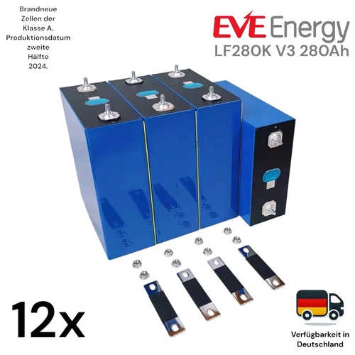 12 x EVE LF280K V3 A Grade 280 Ah LiFePO4-Zellen 3.2V Lithium-Eisenphosphat