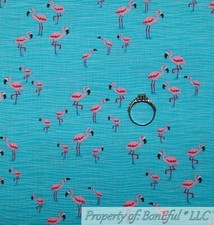 BonEful FABRIC FQ Cotton Quilt Aqua Blue Water Beach Florida Pink Flamingo Bird