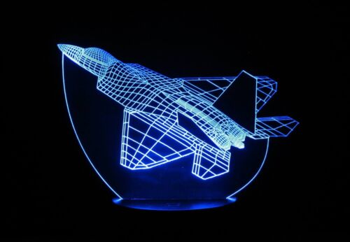 F-22 Raptor Fighter Jet 3-D Ilusión óptica LED Escritorio, Mesa, Lámpara de noche - Imagen 1 de 7