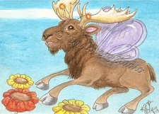 Moose Fly large Deer Bug aceo EBSQ Kim Loberg Mini fantasy Insect Art flower sfa