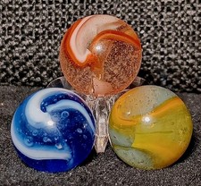 Vintage Marbles Lot. Peltier Glass Rainbo Marble Lot. All 3 Mint. Uv Active.