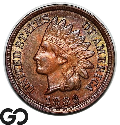 1886 Indian Head Cent Penny Type 2 Nice Color, Beautiful Choice BU++ Better Date