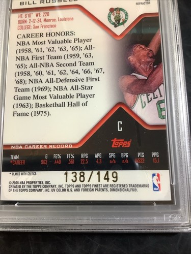 BILL RUSSELL 2004 Finest #147 Red Refractor PSA 9 POP 1 - None Higher - Celtics - Picture 9 of 11