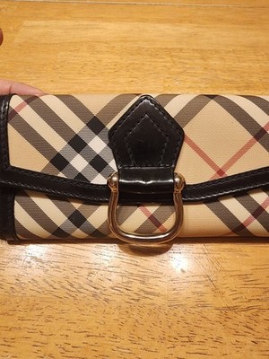 authentic Burberry Nova Check Stirrup Buckle Long Wallet 