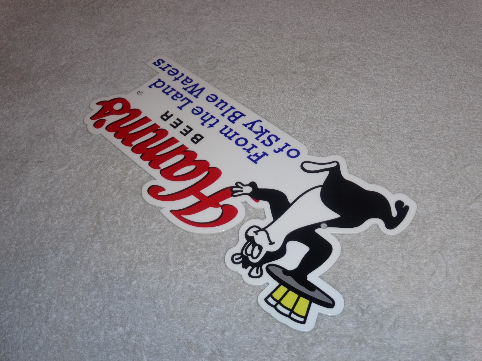 VINTAGE HAMM'S BEER BEAR SERVING HAMMS 1' METAL SKY BLUE WATER GASOLINE OIL SIGN