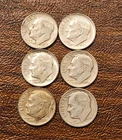 90% Silver Roosevelt Dimes Lot of 6 Pre-1965 Circulated