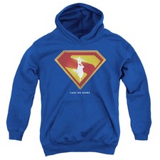 Superman 2025 Take Me Home Shield Youth Kids Pull-Over Hoodie, Royal, 3-13 Years